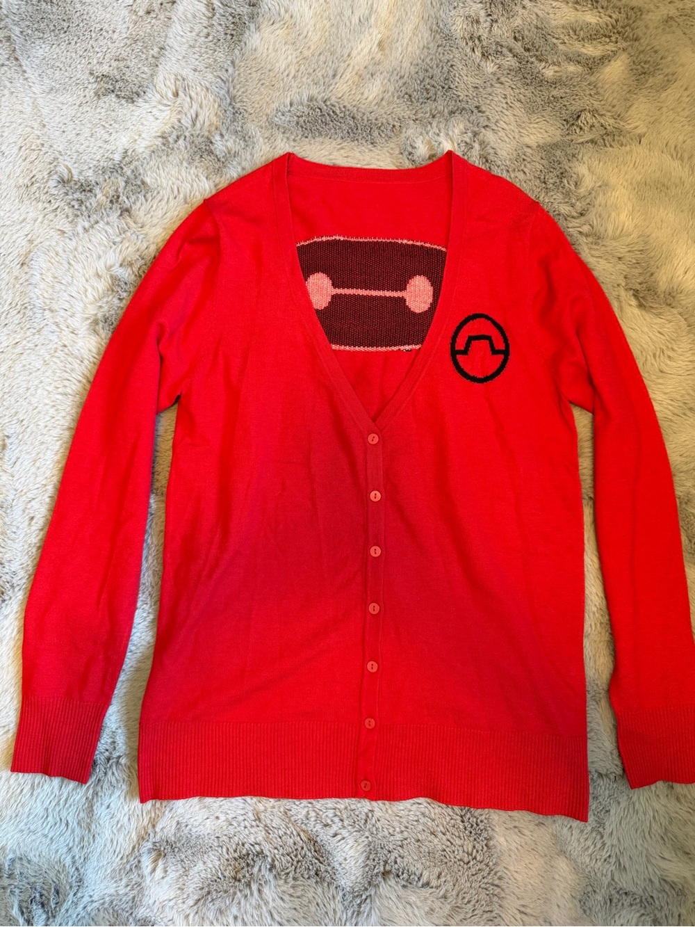 Disney Big Hero 6 Red V-Neck Button Cardigan Sweater - Women's